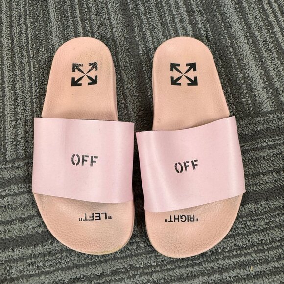 Off-White Pink Rubber “LEFT” “RIGHT” Slides Women’s Size 35 - Picture 3 of 7